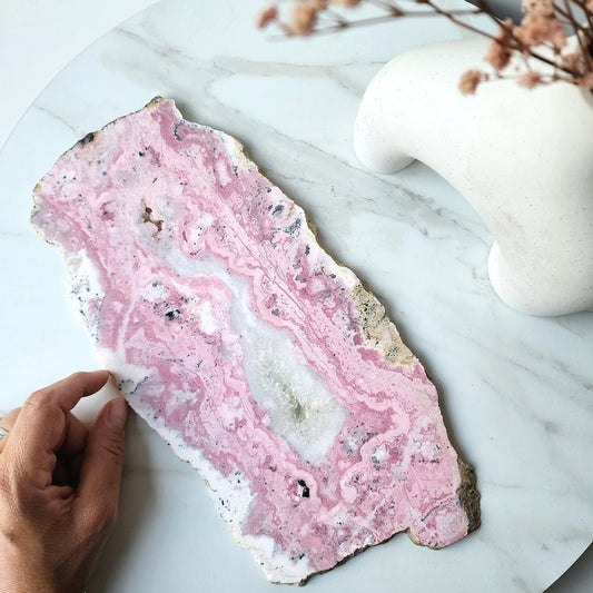 Rhodonite Crystal Slab XL with stand