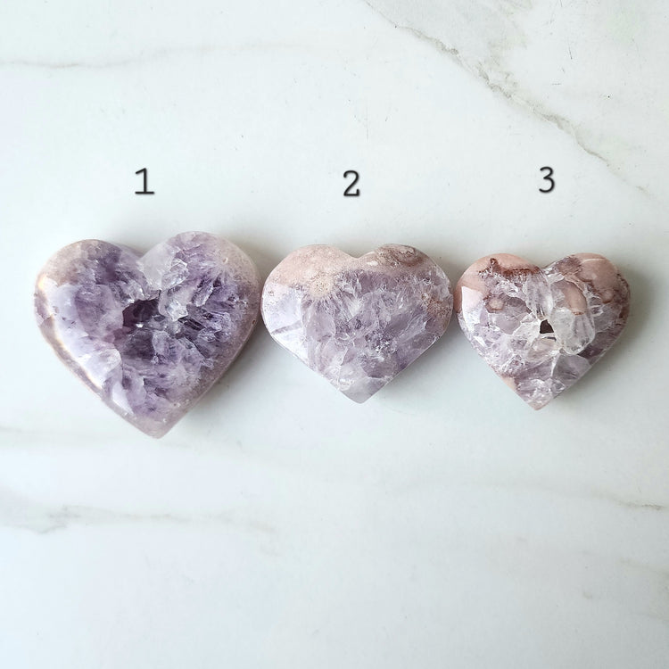 Rare Pink Amethyst with Cherry Blossom Flower Agate Heart