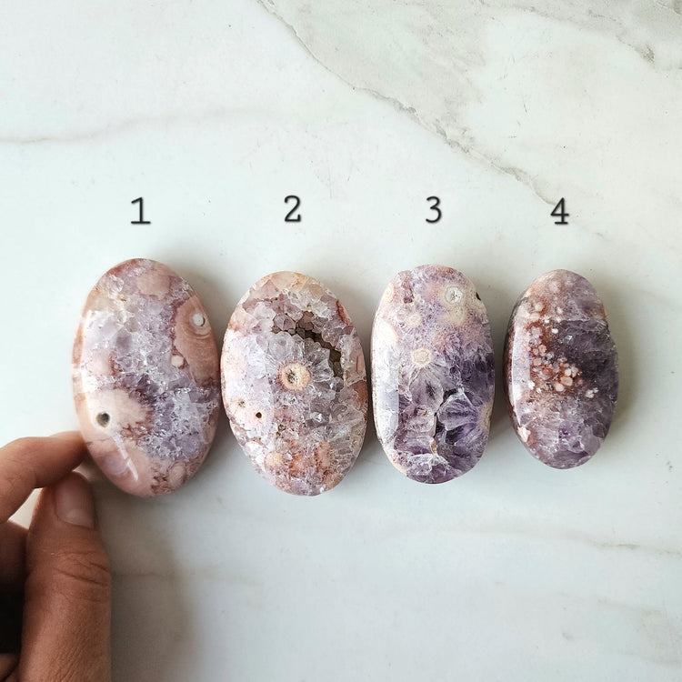 Rare Pink Amethyst with Cherry Blossom Flower Agate Palm Stone