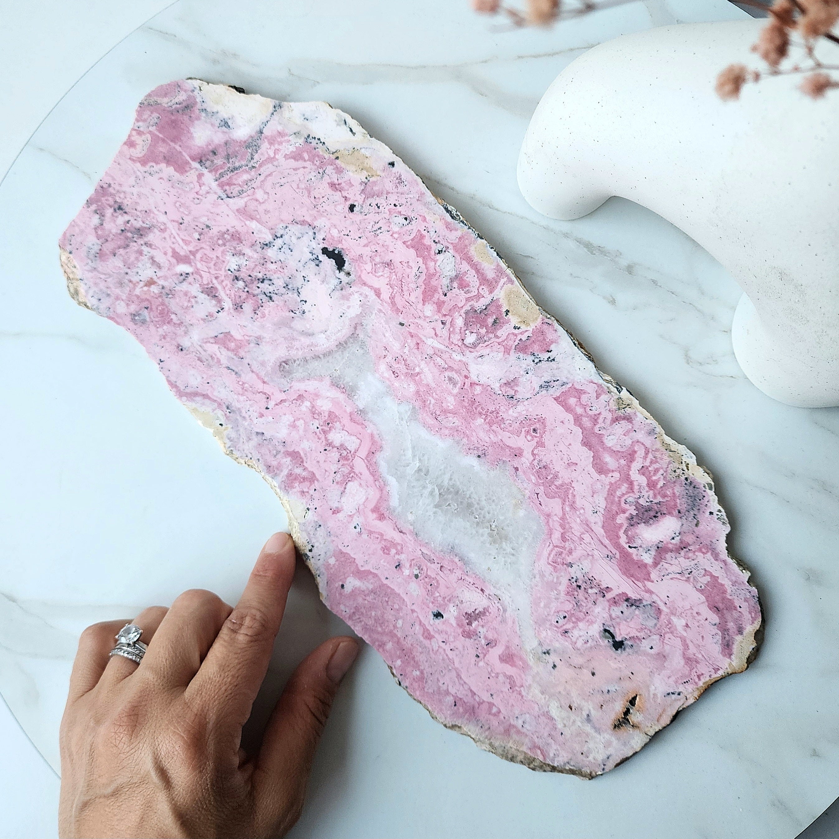 Rhodonite Crystal Slab XL with stand AAA