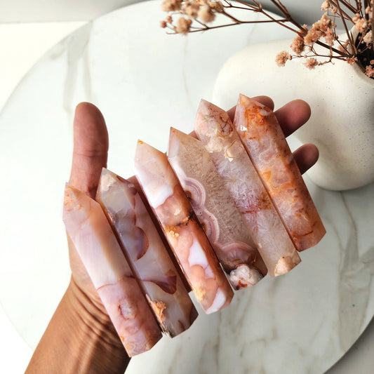 Carnelian Crystal with Flower Agate Crystal Tower Large