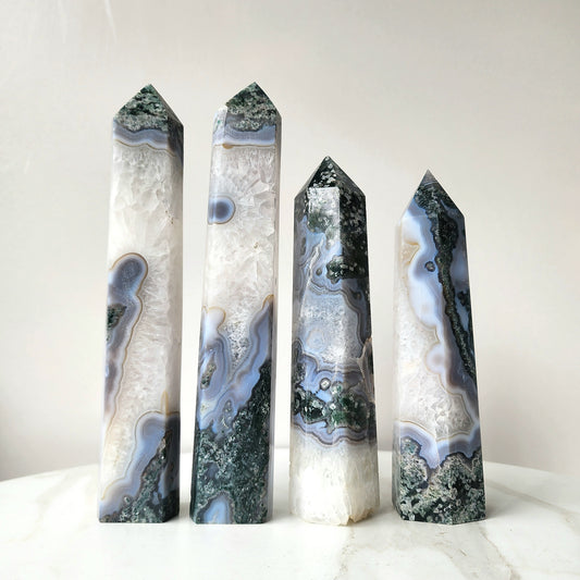 Moss Agate Banded Tower AAA