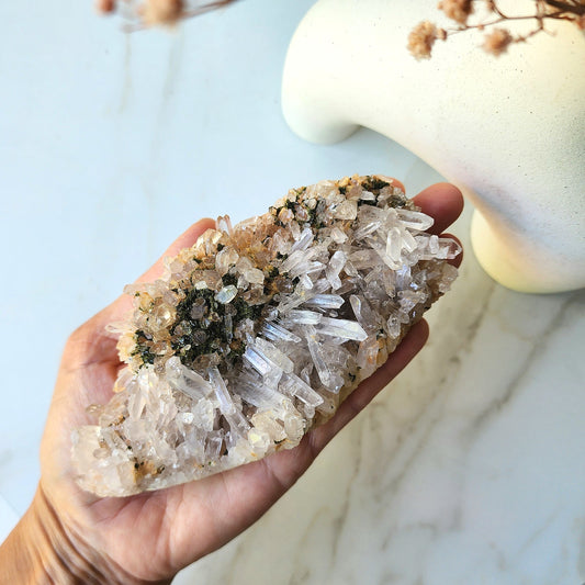 Himalayan Quartz Crystal with Epidote Unique Cluster