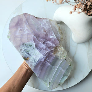 Lavender Fluorite Crystal Slab Slice XL on stand - Crystals and Me | Crystal Candles and Ethically Sourced Crystals