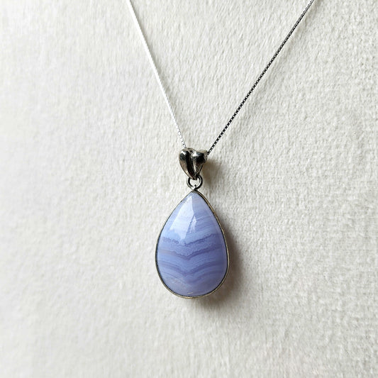 Blue Lace Agate Sterling Silver Pendant - Crystals and Me | Crystal Candles and Ethically Sourced Crystals