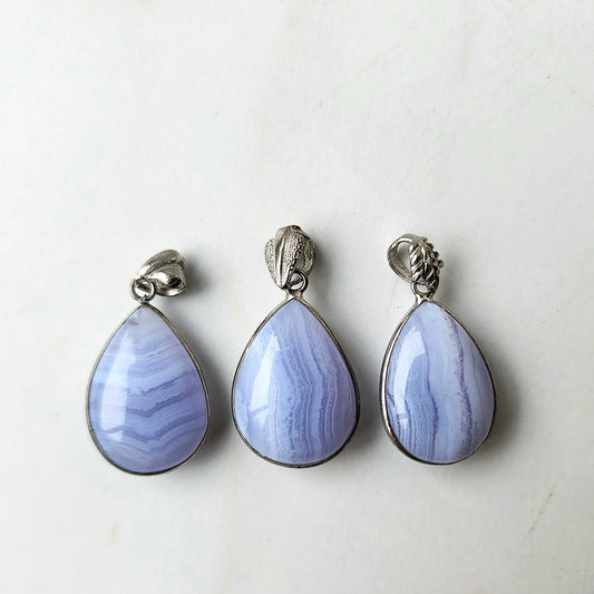 Blue Lace Agate Sterling Silver Pendant - Crystals and Me | Crystal Candles and Ethically Sourced Crystals