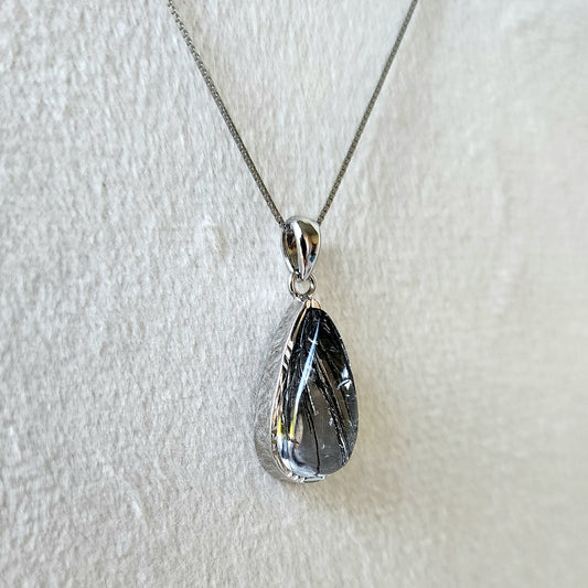 Tourmanilated Quartz Crystal Sterling Silver Pendant