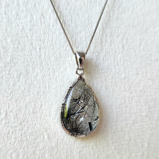 Tourmanilated Quartz Crystal Sterling Silver Pendant