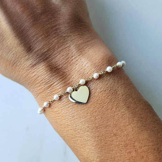 Fresh Water Pearl Heart Charm Bracelet Sterling Silver 925 - Crystals and Me | Crystal Candles and Ethically Sourced Crystals