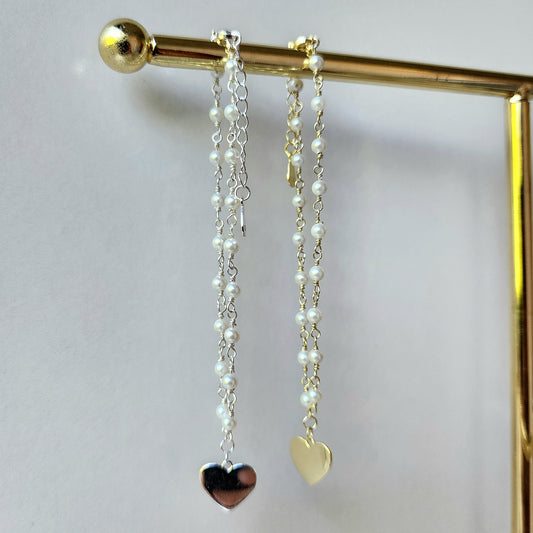 Fresh Water Pearl Heart Charm Bracelet Sterling Silver 925 - Crystals and Me | Crystal Candles and Ethically Sourced Crystals