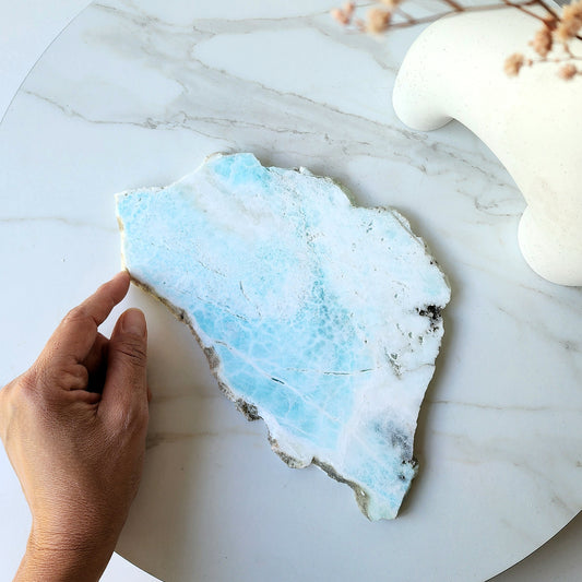 Blue Aragonite Crystal Slice on Stand