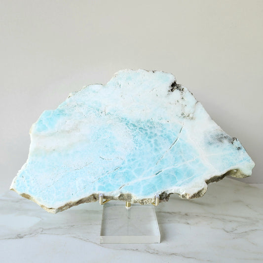 Blue Aragonite Crystal Slice on Stand