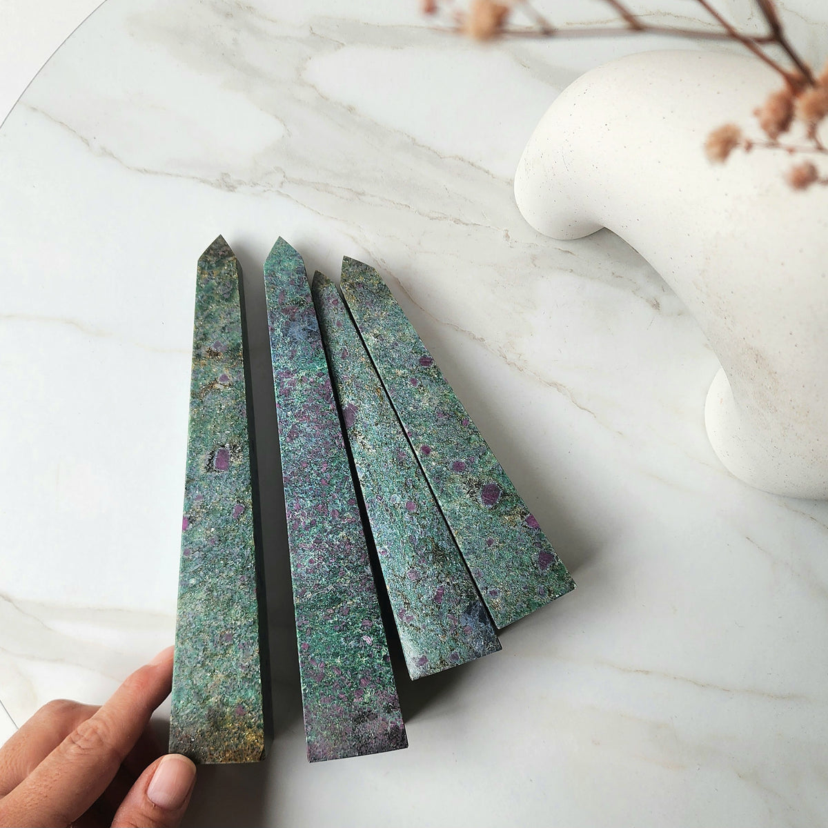 Ruby In Zoisite Tower Point Obelisk - Crystals and Me | Crystal Candles and Ethically Sourced Crystals