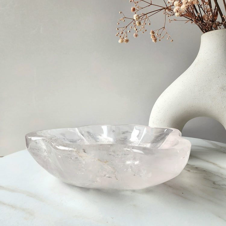 Rose Quartz Carved Crystal Bowl Polished AA
