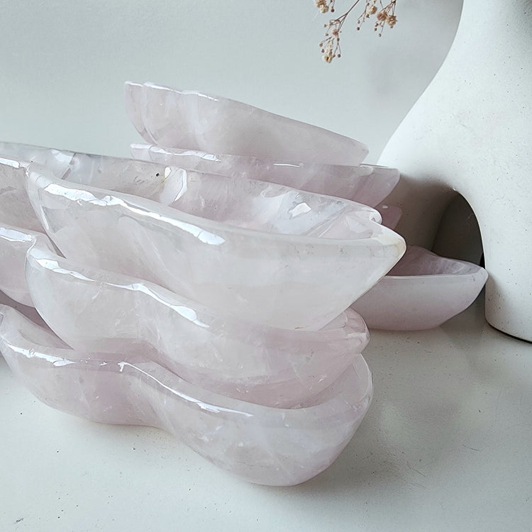 Rose Quartz Carved Crystal Bowl Polished AA