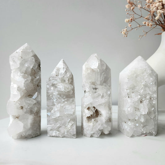 Clear Quartz Cluster Half Polished Point Tower