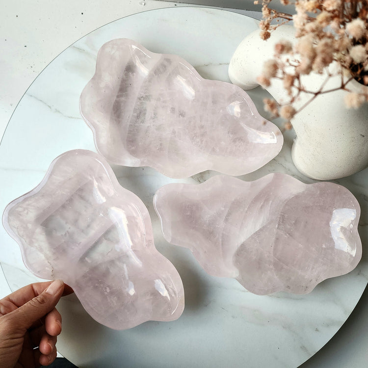 Rose Quartz Carved Crystal Bowl Polished AA