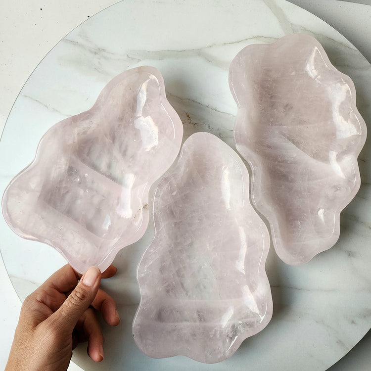 Rose Quartz Carved Crystal Bowl Polished AA