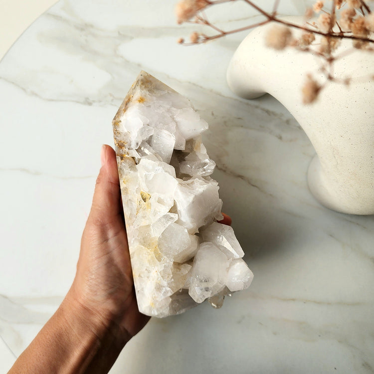 Clear Quartz Cluster Half Polished Point Tower Large