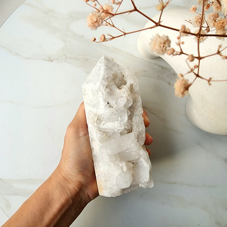 Clear Quartz Cluster Half Polished Point Tower Large