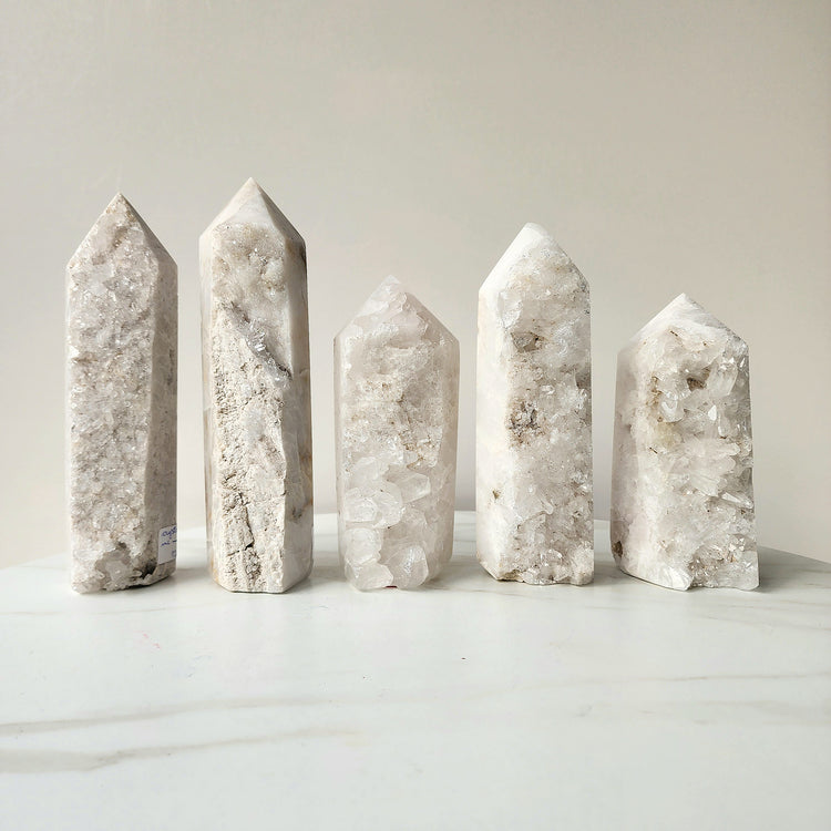 Clear Quartz Cluster Half Polished Point Tower Medium