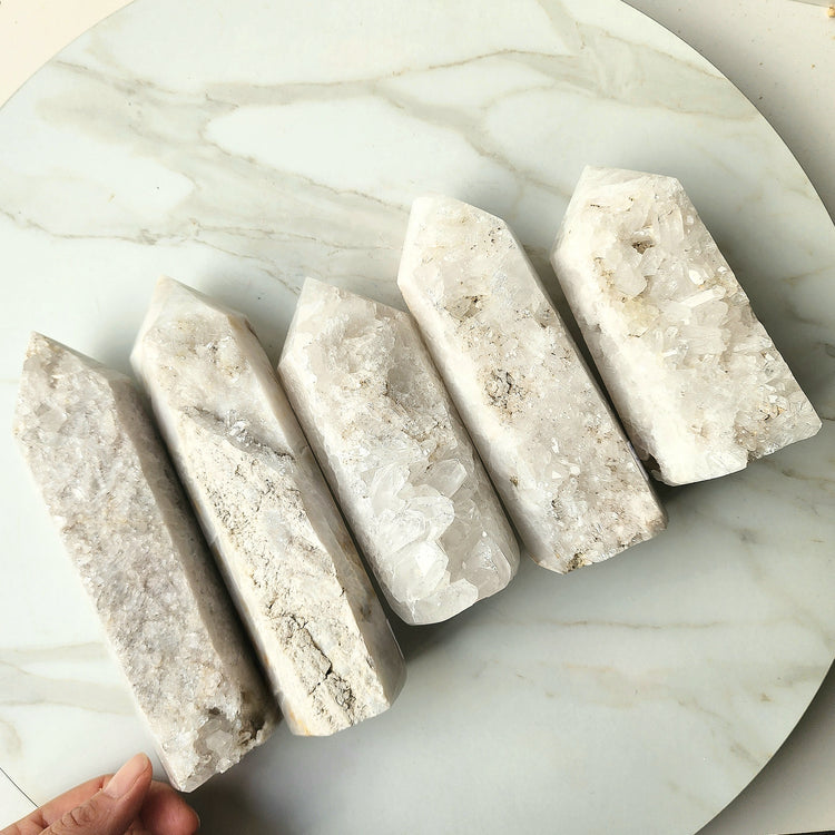 Clear Quartz Cluster Half Polished Point Tower Medium
