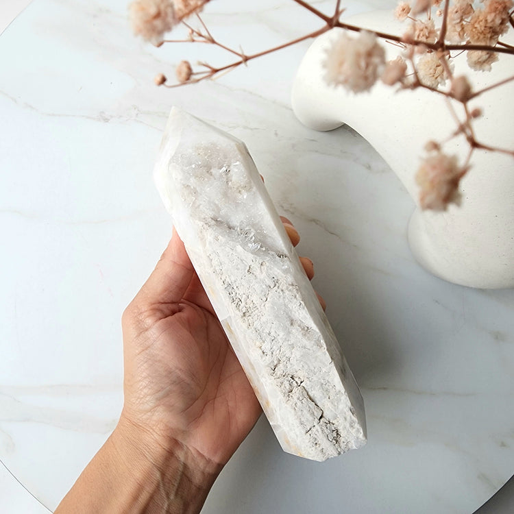 Clear Quartz Cluster Half Polished Point Tower Medium