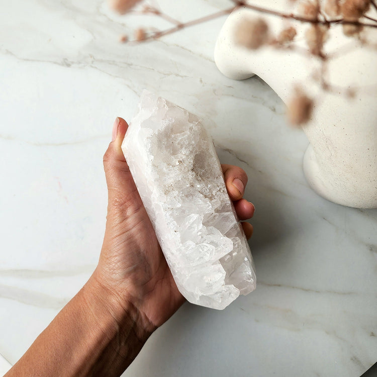 Clear Quartz Cluster Half Polished Point Tower Medium