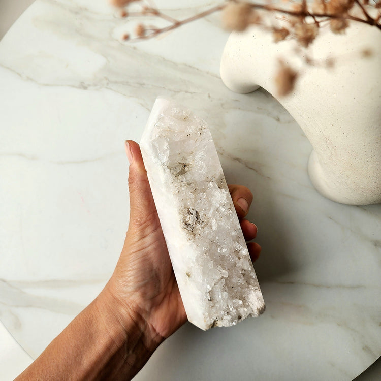 Clear Quartz Cluster Half Polished Point Tower Medium