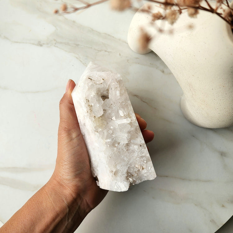 Clear Quartz Cluster Half Polished Point Tower Medium