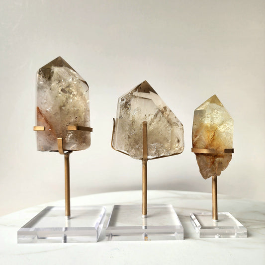 Smokey Citrine Crystal Natural AAA Polished Point on stand