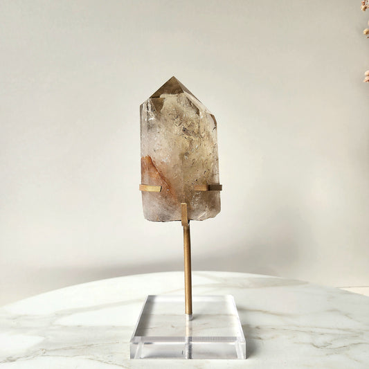 Smokey Citrine Crystal Natural AAA Polished Point on stand
