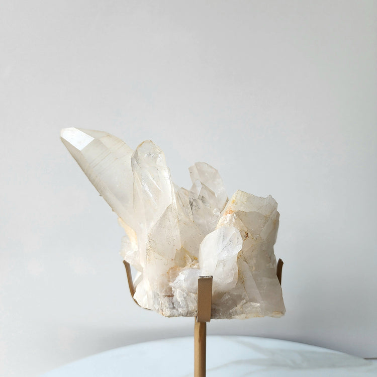 Clear Quartz Cluster with Lemurian Inclusion on custom stand