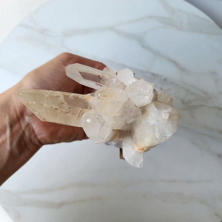 Clear Quartz Cluster with Lemurian Inclusion on custom stand