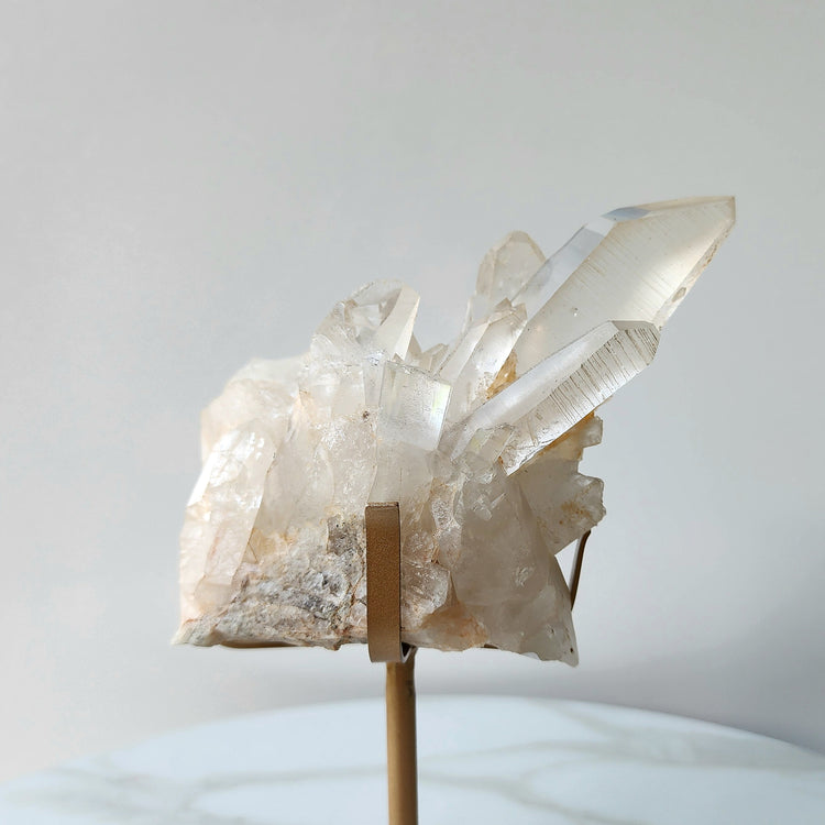 Clear Quartz Cluster with Lemurian Inclusion on custom stand