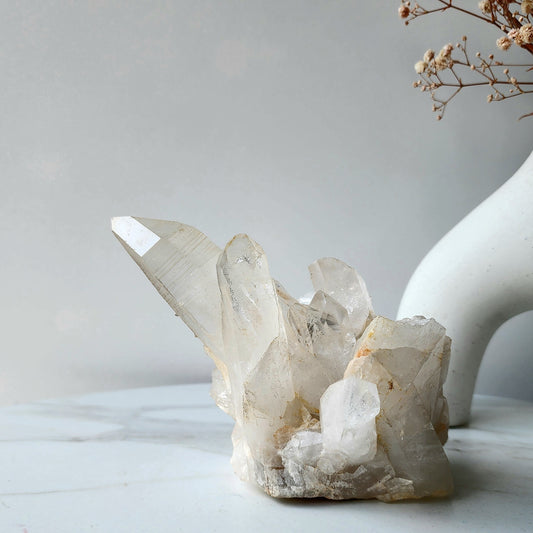 Clear Quartz Cluster with Lemurian Inclusion on custom stand
