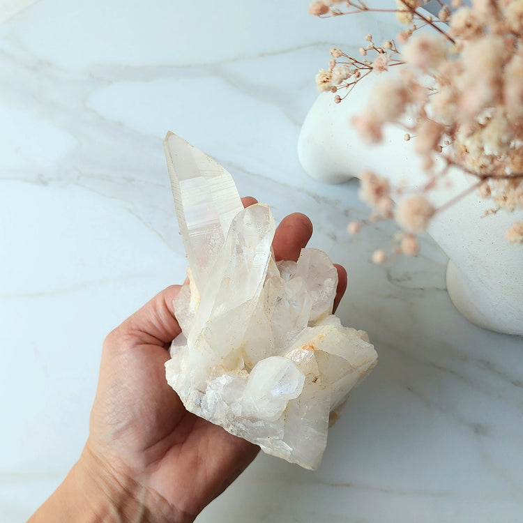Clear Quartz Cluster with Lemurian Inclusion on custom stand