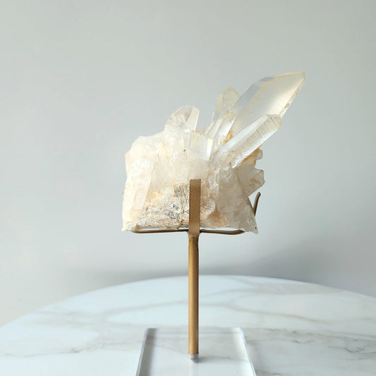Clear Quartz Cluster with Lemurian Inclusion on custom stand