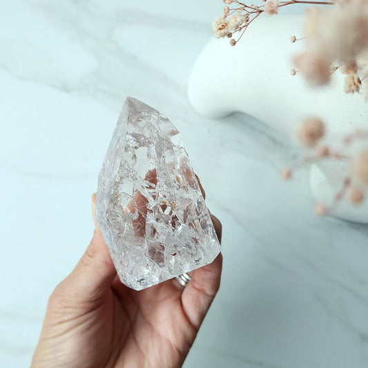 Fire and Ice Clear Quartz Crystal Polished Point X Large