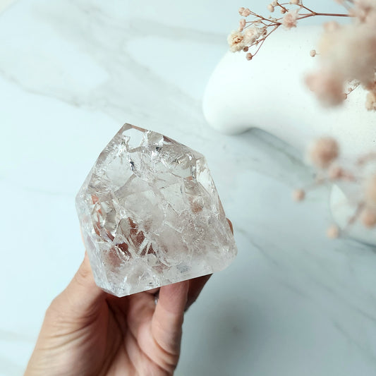 Fire and Ice Clear Quartz Crystal Polished Point X Large