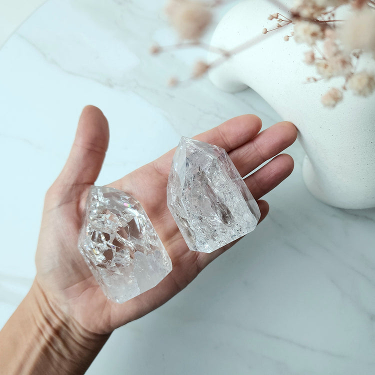 Fire and Ice Clear Quartz Crystal Polished Point Large