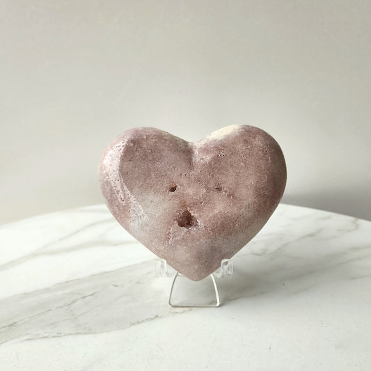 Pink Amethyst Crystal Heart with Cluster on stand