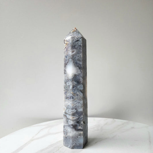 Pink Moss Agate Rare Crystal Obelisk Tower Point 2