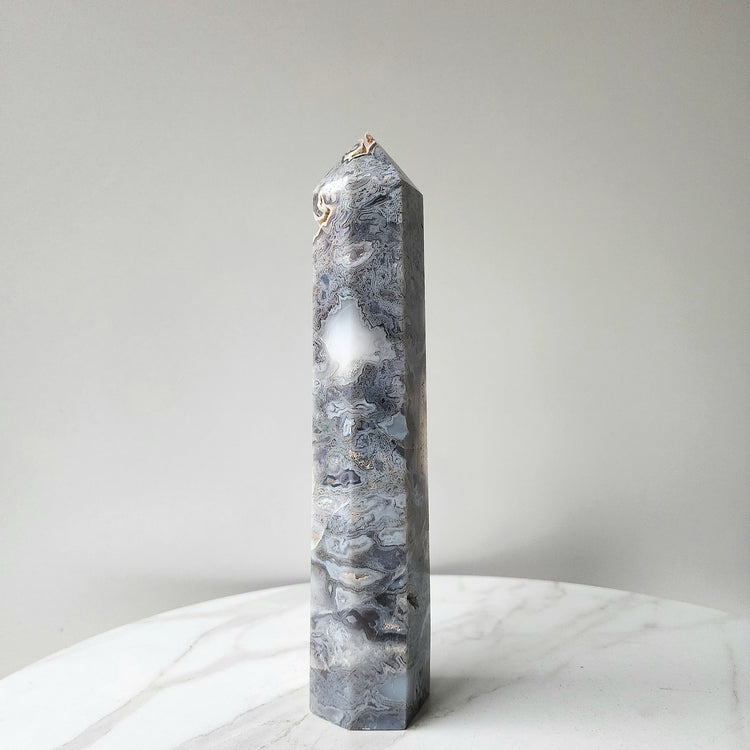 Pink Moss Agate Rare Crystal Obelisk Tower Point 2