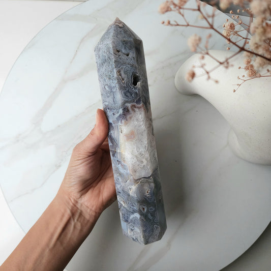 Pink Moss Agate Rare Crystal Obelisk Tower Point 2