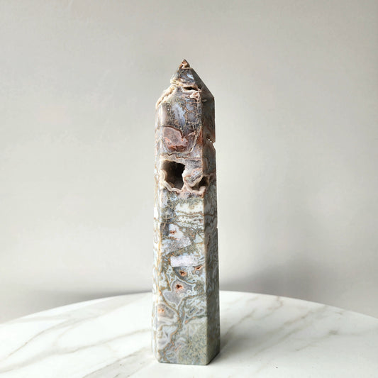 Pink Moss Agate Crystal Obelisk Tower Point 2