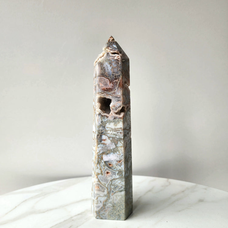 Pink Moss Agate Crystal Obelisk Tower Point 2