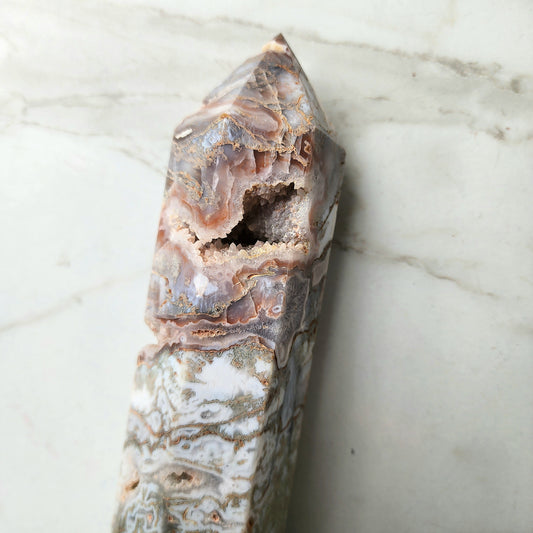 Pink Moss Agate Crystal Obelisk Tower Point 2
