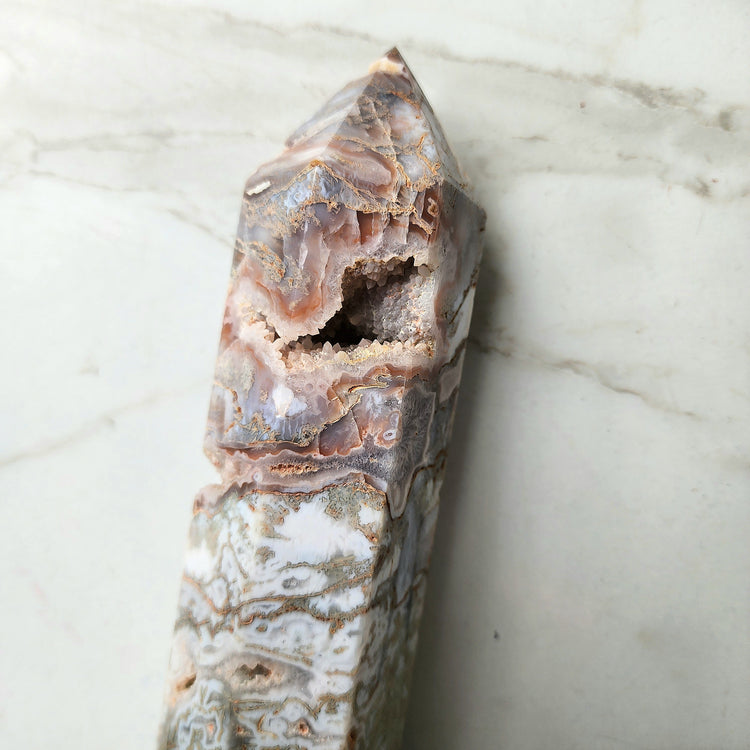 Pink Moss Agate Crystal Obelisk Tower Point 2