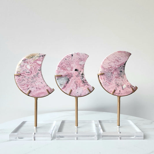Rhodonite Crystal Moon with stand AAA